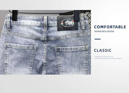 Summer 2024 New Fashion Trend Printed Stretch Cotton Shorts Men's Casual Sashimi Comfort High Quality Plus-Size Denim Shorts