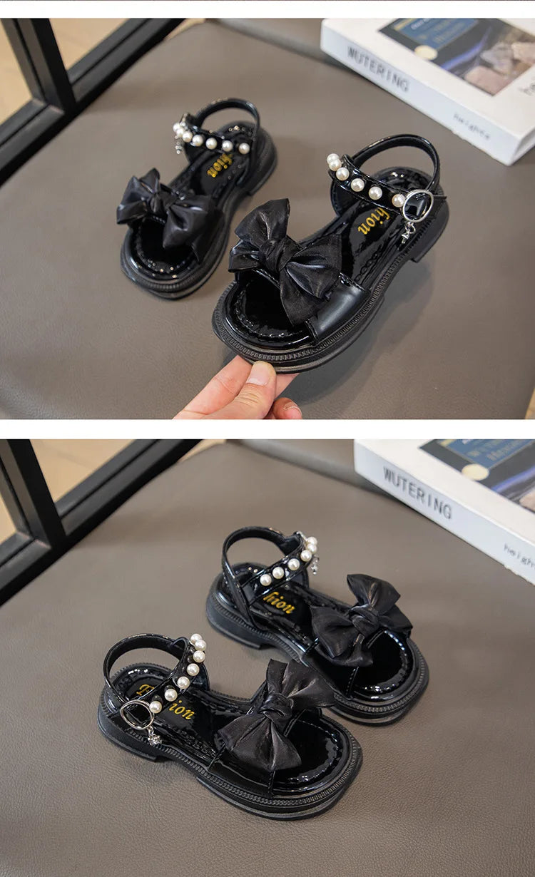 2026 Girls Sandals Kids Soft Soles Casual Princess Shoes New Water Diamond Beach Shoes Bow Shaped Girl Sandals