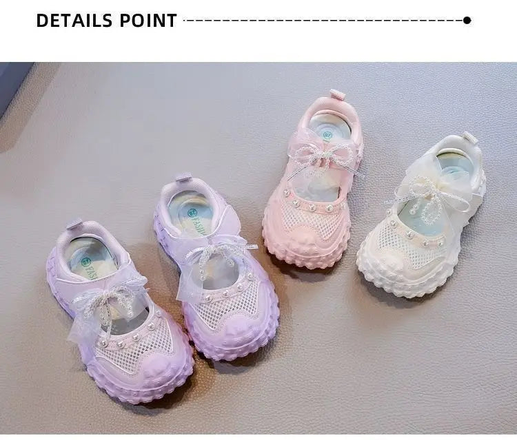 Girls' princess sandals summer 2026 new children's Baotou foreign pearl single mesh shoes for children mesh sneakers
