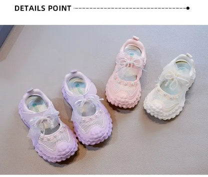 Girls' princess sandals summer 2026 new children's Baotou foreign pearl single mesh shoes for children mesh sneakers
