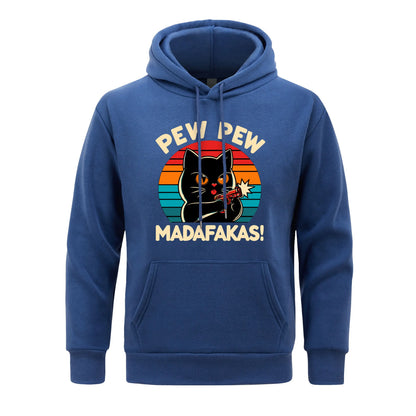 Pew Pew Madafakas Print Hoodie Man Hip Hop Street Casual Hooded Cartoons fur-liner Men Hoodies Harajuku S-XXL Pullover Clothing