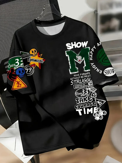 Fashionable new men's summer personalized letter graffiti print street style breathable round neck T-shirt outdoor high street t