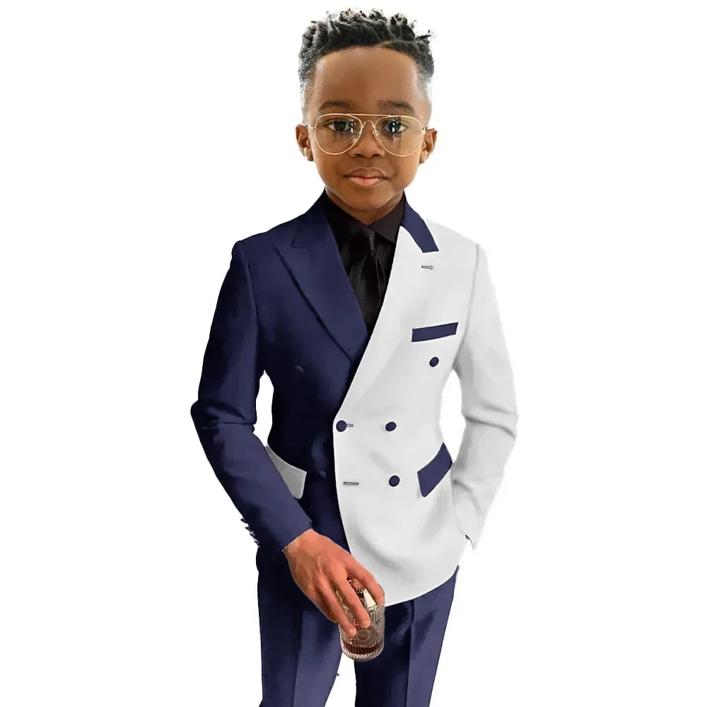 Boys Suit Fashion Wedding Tuxedo 2-piece Set Peaked Lapel Jacket Double Breasted Blazer Pants for Party Prom Kid Outfits Set