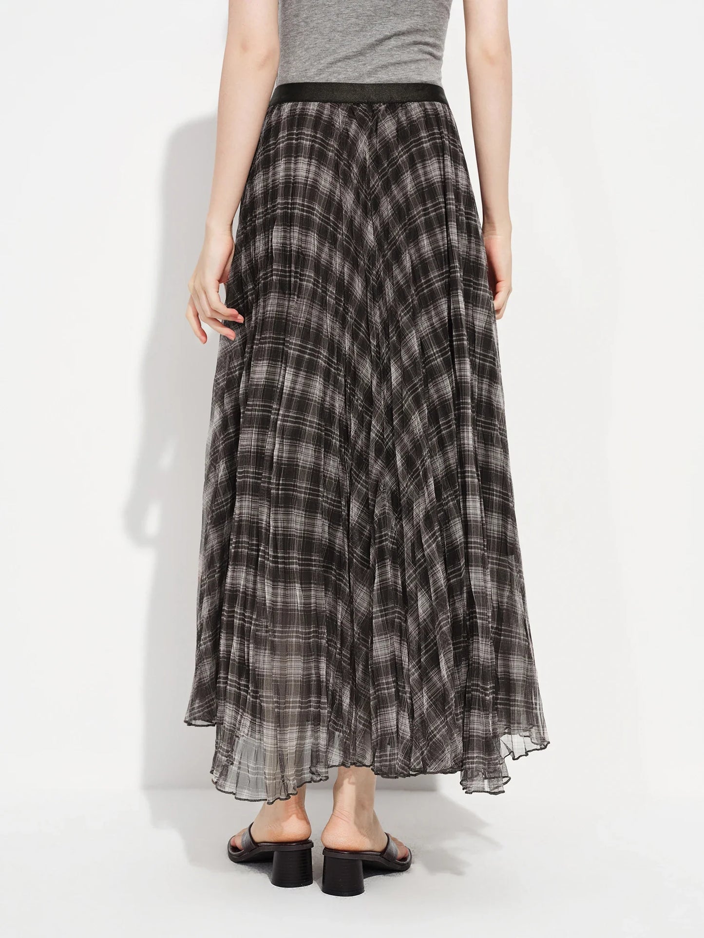 Retro Plaid Mesh A-line Skirt for Women New Spring Style for 2026 Flowing Draped Skirt Ankle-length Streetwear Citywalk Ins