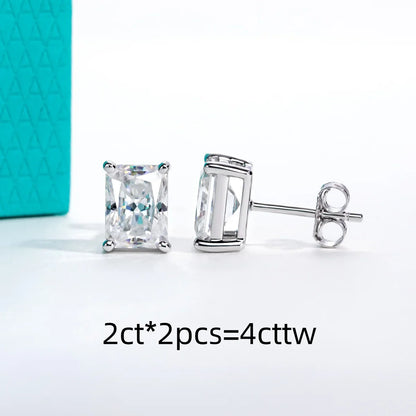 1cttw-6cttw Radiant Moissanites Earrings 925 Sterling Silver D Color VVS1 Moissanite Classic Stud Earrings for Woman