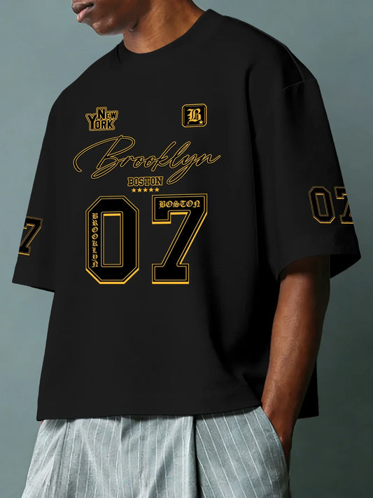 Men's Brooklyn 07 Print T-Shirt New York Boston Vintage Sporty Streetwear Short Sleeve Tee