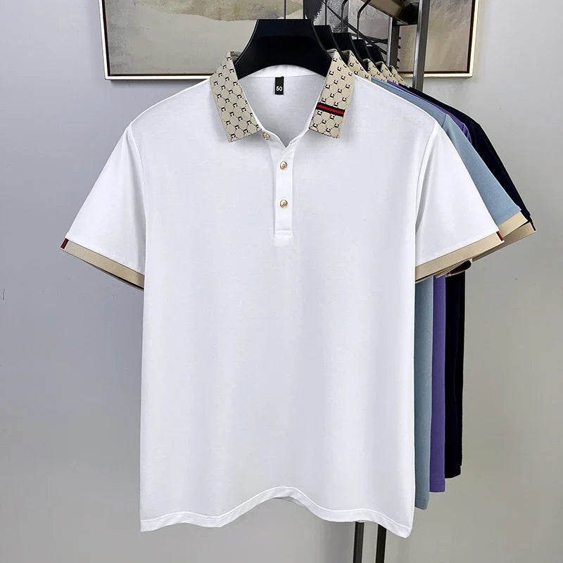 Fashion brand letter jacquard short sleeve high-end men's polo shirt comfortable and breathable summer new casual lapel T-shirt