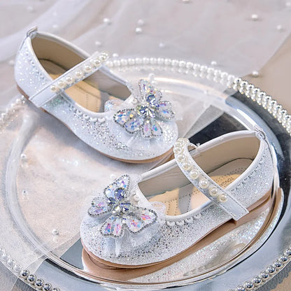Bowtie Kids Leather Shoe Fashion Causal Sequins Children Causal Wedding Flat Shoes Autumn Girl Princess Shoes