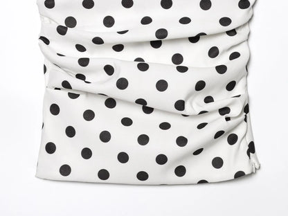 2025 New Women Sexy Strapless Polka Dots Print Pleated Slim Blouse Female Side Zipper Slim Shirts Blusas Chic Tops LS9264