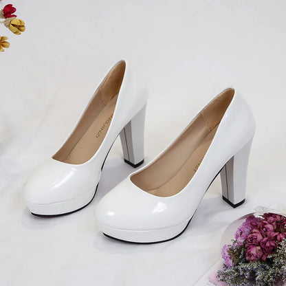 High Heels Shoes Women White Wedding Shoes Thick High Heels Fashion Party Pumps Footwear Black Red Big Size Spring