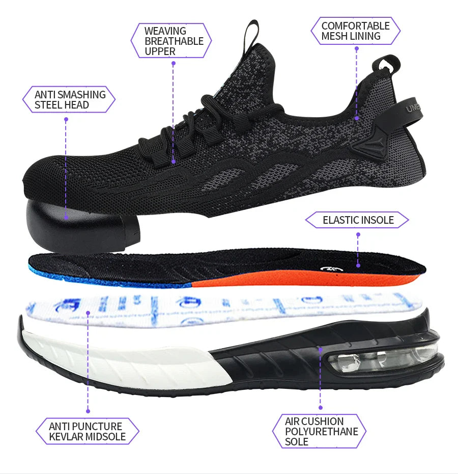 Women's Steel-Toe Safety Shoes | Anti-Smash & Puncture-Proof | Lightweight Breathable Air Cushion | Industrial Workshop Office
