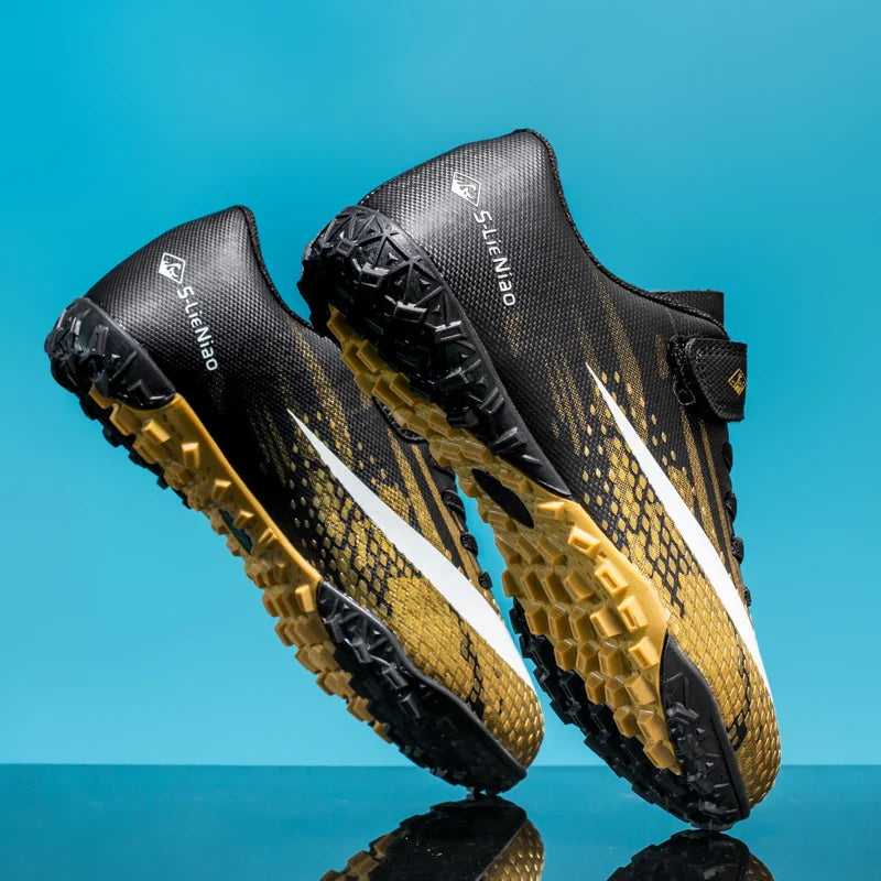 Kids' Turf Soccer Shoes with Rubber Soles, White/Pink, Black/Gold & WhiteMoon for Training
