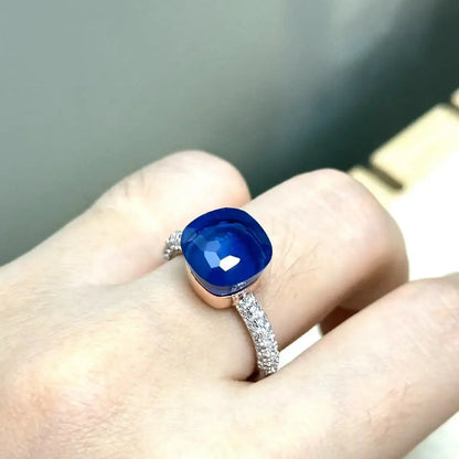 10.6mm S925 Ring Silver Rose Gold Metal 32 Colors Candy Style Zircon Crystal Ring for Women Fine Jewelry Party Gift Trendy Ring