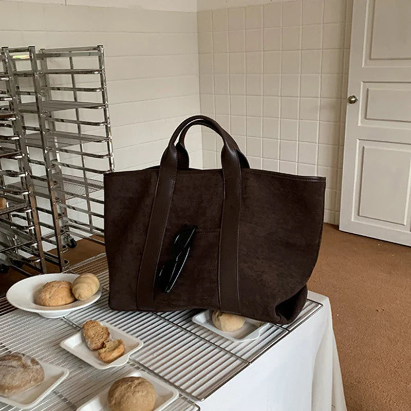 Vintage Suede Large Capacity Handbag Simple All-match Fashion Tote Bags Design Casual Top Handle Shoulder Bag For Women