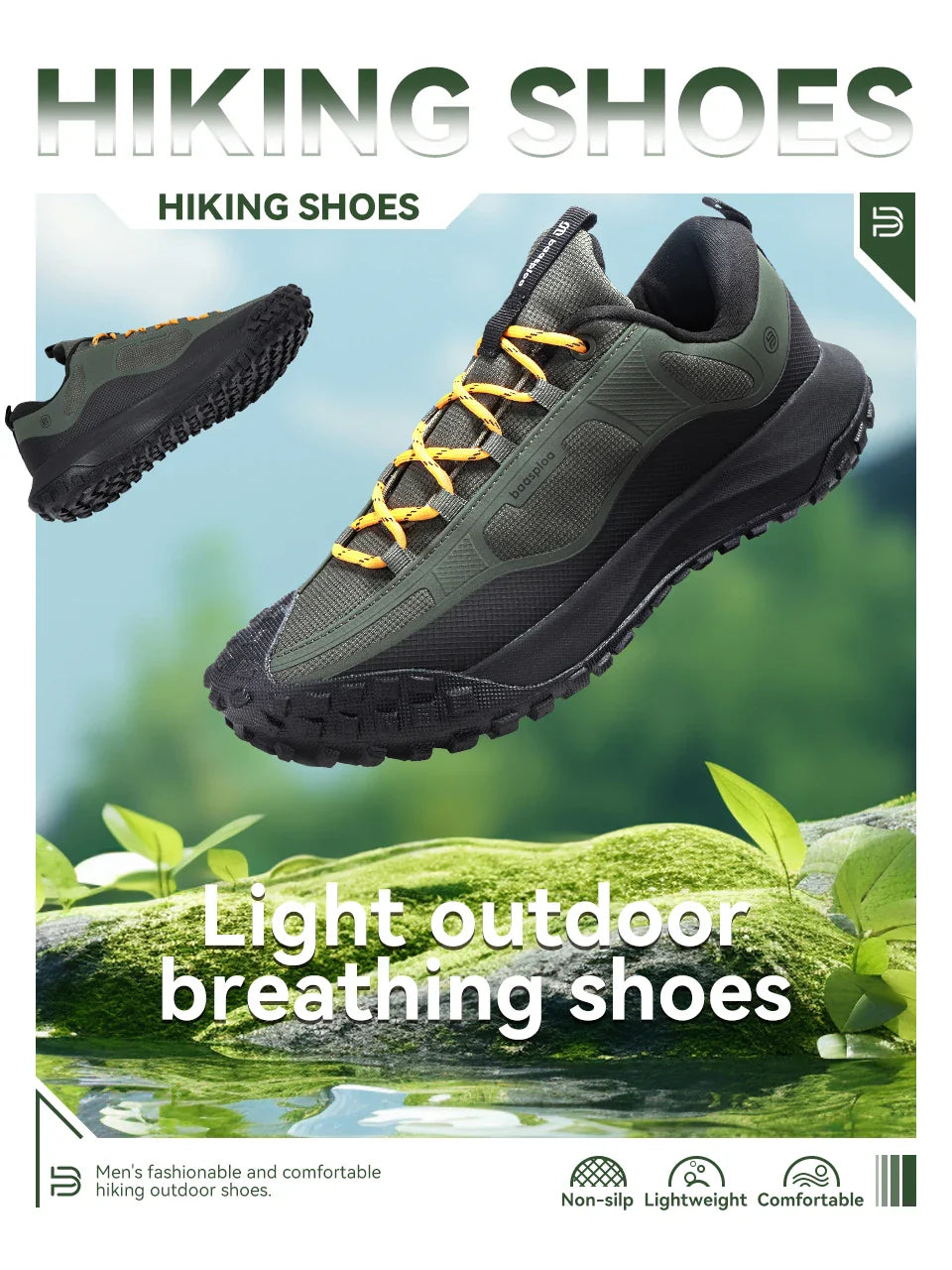 Baasploa Tênis Masculino para Caminhada Leve Casual de Amarrar Calçados Masculinos para Exterior Impermeável Resistente para Acampamento Tênis Antiderrapante