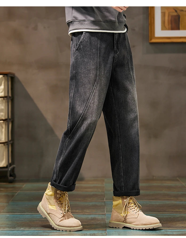 Trendy Loose Straight Casual Jeans Long Pants American Style Spring Autumn Loose Straight Cone Shape Jeans for Casual Wear