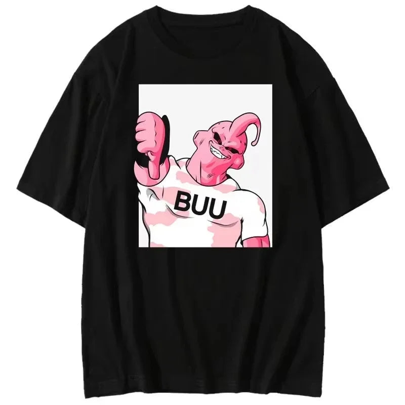 T-Shirt 2025 Summer Men's New Loose Version Street Clothing Casual Majin Buu Cartoon Printed Parent Child Top