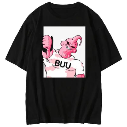 T-Shirt 2025 Summer Men's New Loose Version Street Clothing Casual Majin Buu Cartoon Printed Parent Child Top