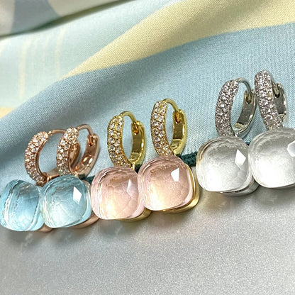 Classic Candy Color Earrings Inlay Transparent Zircon 27Colors Crystal Earrings Rose Gold Plated Fashion Jewelry For Women