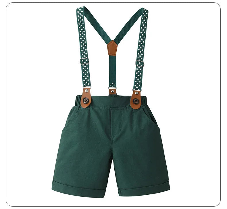 Baby Boys Gentleman 2pcs Summer Outfit Shirt Suspender Pants Set Formal Birthday Wedding Party Toddler Kids Gentleman Clothes
