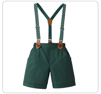 Baby Boys Gentleman 2pcs Summer Outfit Shirt Suspender Pants Set Formal Birthday Wedding Party Toddler Kids Gentleman Clothes
