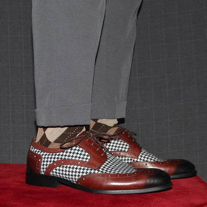 Mens Dress Shoes Original Luxurry Fabric and Genuine Leather Brogue Social Party Business Lace Up Derby Wedding Formal Shoes Men