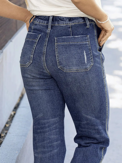 Women's Slim Fit Tie-Waist Washed Denim Jeans