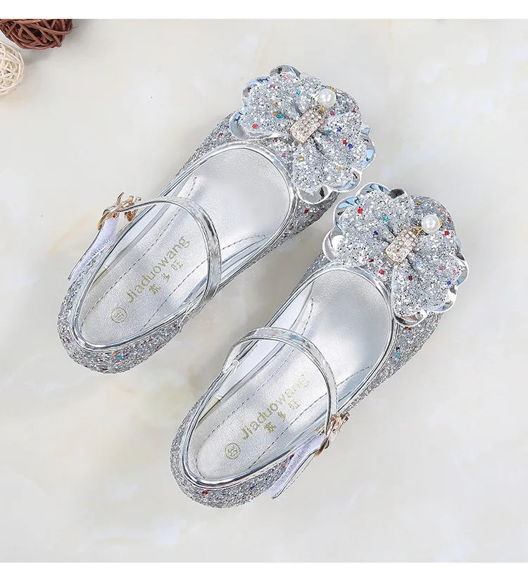 2026 Spring New Children's Shoes  Princess Shoes Girl's Fashion Sandals Crystal Princess Shoes Blue Pink Silver