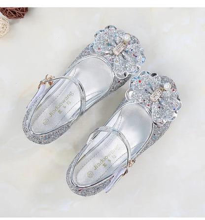 2026 Spring New Children's Shoes  Princess Shoes Girl's Fashion Sandals Crystal Princess Shoes Blue Pink Silver