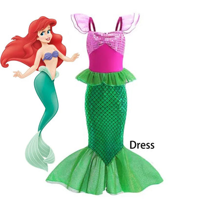 Little Mermaid Ariel Princess Girl Dress Up Charm Costume Kids Birthday Party Disguise Luxury Fishtail Clothes Wigs Sets