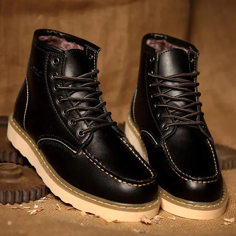 Winter Warm Men Boots Leather Mens Snow Boots No-slip High Top Male Work Shoes with Fur Handmade Waterproof Male Ankle Boots