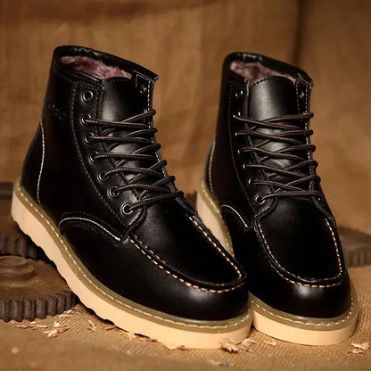 Winter Warm Men Boots Leather Mens Snow Boots No-slip High Top Male Work Shoes with Fur Handmade Waterproof Male Ankle Boots