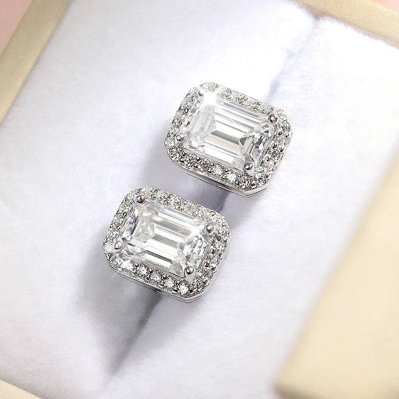 Each 0.5CT 1CT 2CT Moissanite Stud Earrings for Women Emerald/radiant Cut Bridal Classic Jewelry 925 Pure Silver Earring