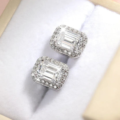 Each 0.5CT 1CT 2CT Moissanite Stud Earrings for Women Emerald/radiant Cut Bridal Classic Jewelry 925 Pure Silver Earring