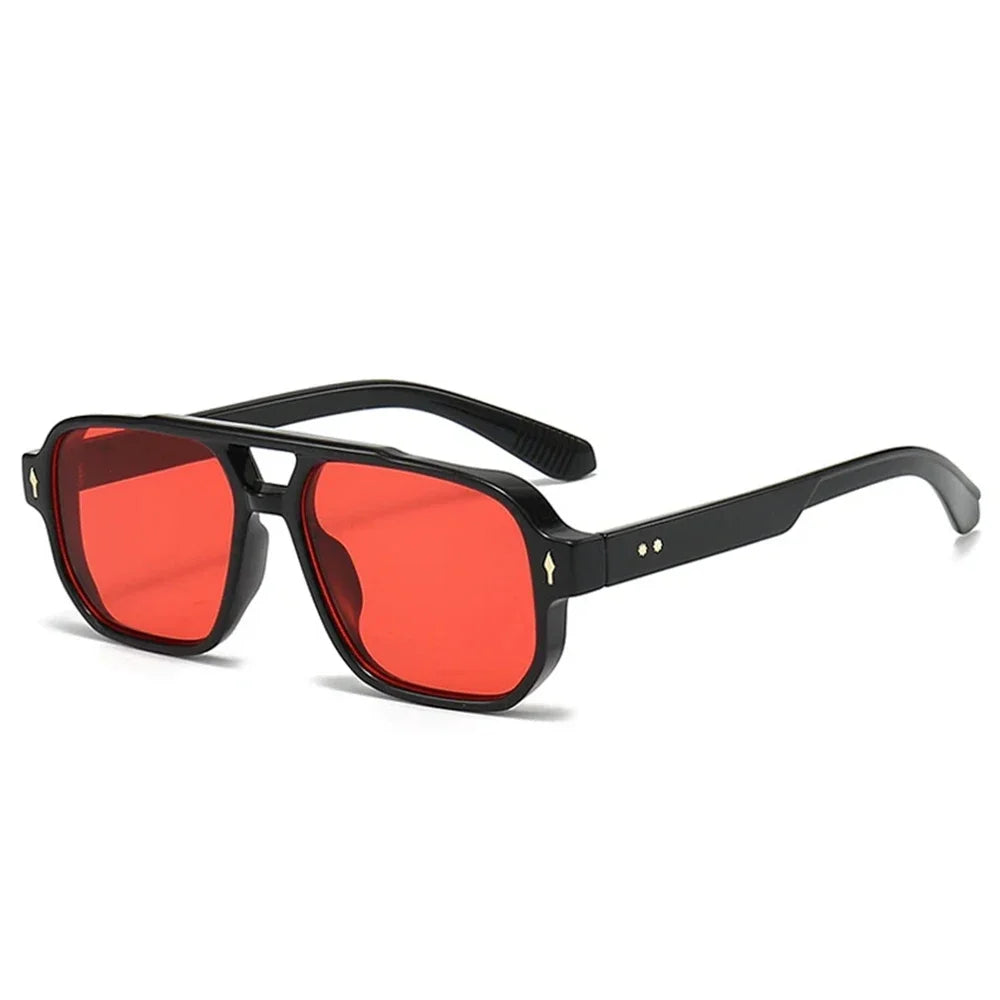 Vintage Double Bridges Men Square Sunglasses Fashion Green Ocean Lens UV400 Eyewear Women Trending Rivets Sun Glasses