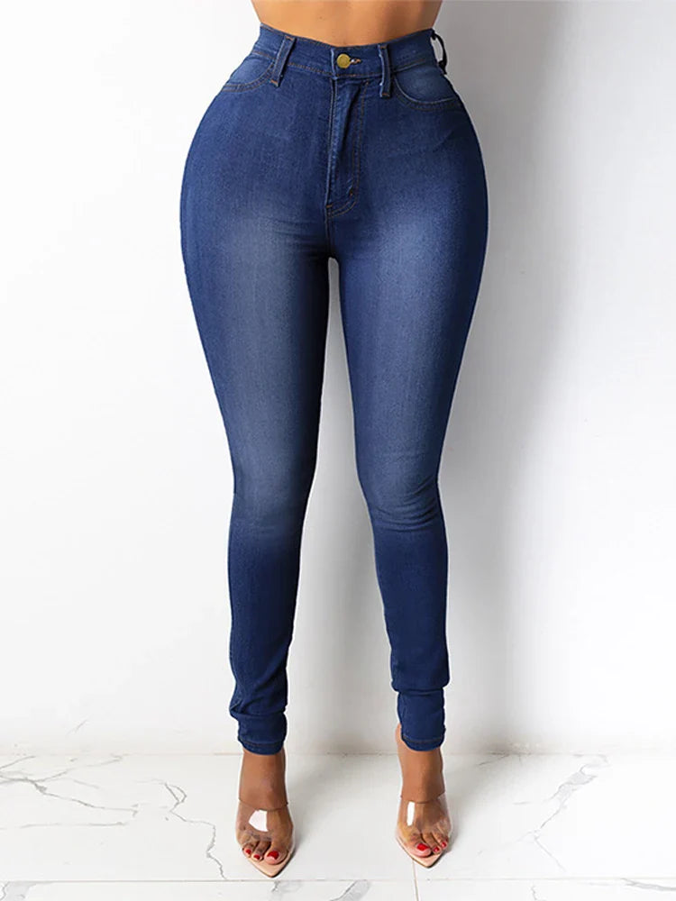 Calça Jeans Feminina Elástica Moda Slim Lápis Skinny Denim