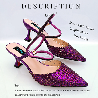 Hot Selling Italian Design African Women's Crystal High Heel Toe Sandals Party Wedding Party Silver Shoes and Bag Set