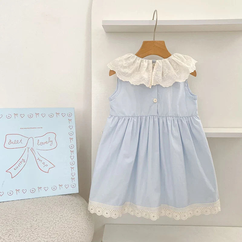 2026 Summer Girls New Korean Lace Collar 2-6Yrs Girl Dress Baby Girl Stylish Sleeveless Dress Girls Princess Korean Dress