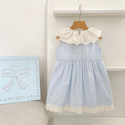 2026 Summer Girls New Korean Lace Collar 2-6Yrs Girl Dress Baby Girl Stylish Sleeveless Dress Girls Princess Korean Dress