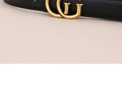 Women's leather belt with smooth buckle; simple and fashionable business belt for men; versatile belt for trousers