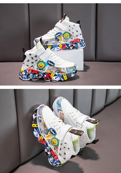Size 26-36 Children Sports Sneakers for Girls Kid Cartoon Graffiti Pattern Casual Shoes Boys Basketball Shoe chaussures de sport
