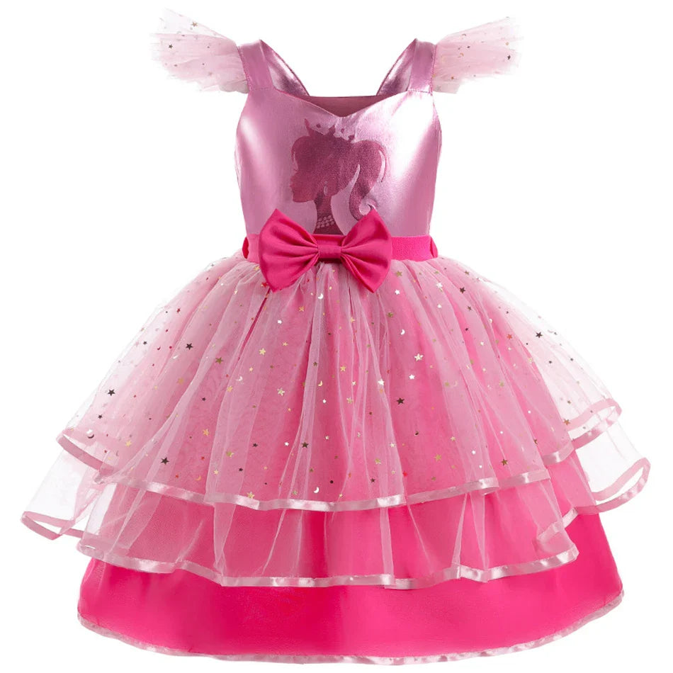 Princess Girls Rosy Movie Tutu Dress for Girl Letter B Birthday Party New Year Christmas Costumes Margot Ken Robbie