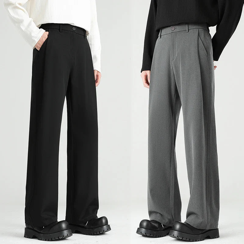 Men's Spring Essential Suit Pants Elastic Waist Loose Straight Black Gray Casual Business Work Slacks Fashion Trendy Daily Wear