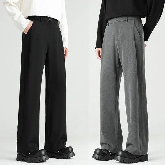 Men's Spring Essential Suit Pants Elastic Waist Loose Straight Black Gray Casual Business Work Slacks Fashion Trendy Daily Wear