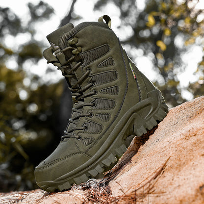 High-Top Leather Men's Boots Breathable Desert Combat Boots Outdoor Non-slip Hiking Boots Men Motorcycle Boots Work Ankle Boots