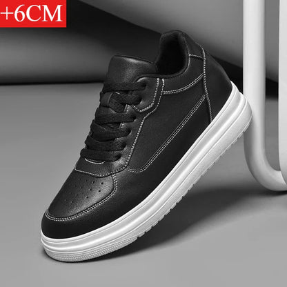Novos sapatos masculinos invisíveis para aumentar a altura, sapatos esportivos de 6 CM-8 CM-10 CM, sapatos esportivos de couro branco para homens, tamanhos ampliados 36-46