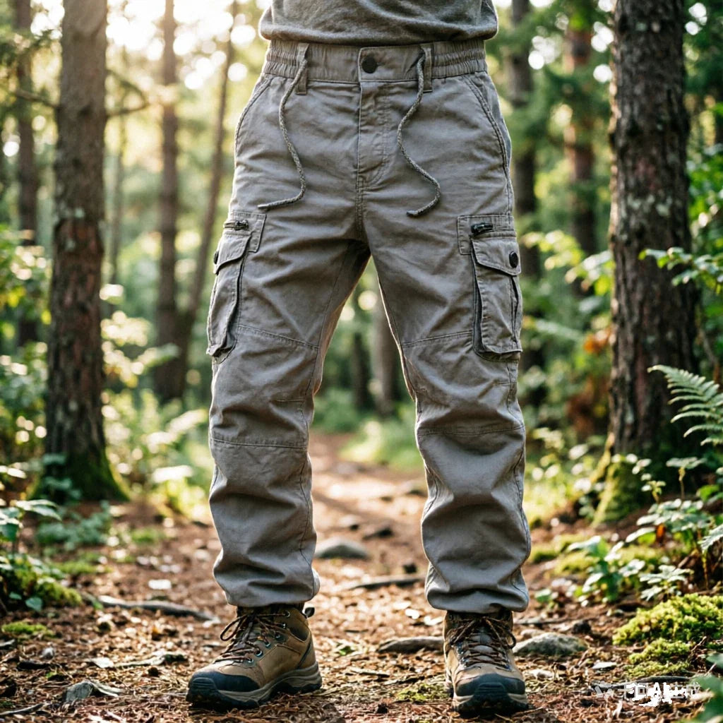 Large Pocket Loose Overalls Men's Outdoor Sports Jogging Tactical Pants Elastic Waist Pure Cotton Casual Work Pants Cargo Pants