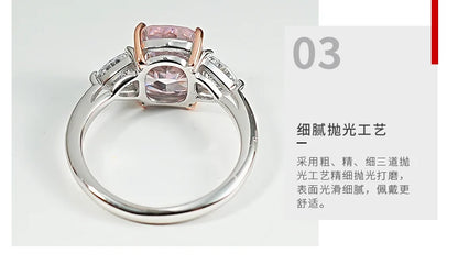 Luxury pink diamond Radian ice cut 925 silver ring set with high carbon diamond temperament versatile ice cut