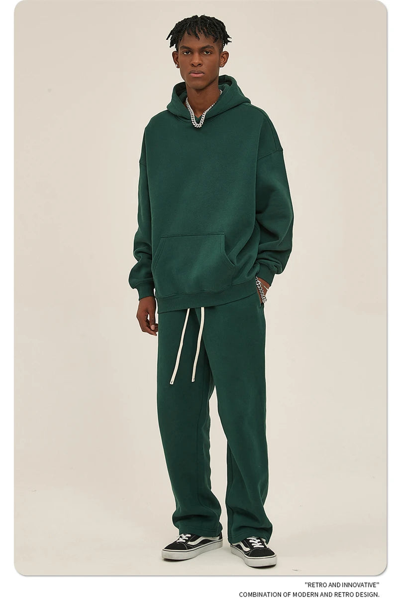 Thick 350gsm Fleece Hooded Hoodies For Men Unisex Winter Oversized Loose Basic Solid Sweatshirts Pullovers Coats HY0631