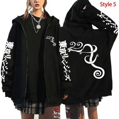 Novo Anime Tokyo Revengers Impresso com Zíper, Moletom com Capuz da Moda para Mulheres e Homens, Cosplay, Casaco Casual de Outono Inverno, Top Esportivo de Manga Longa